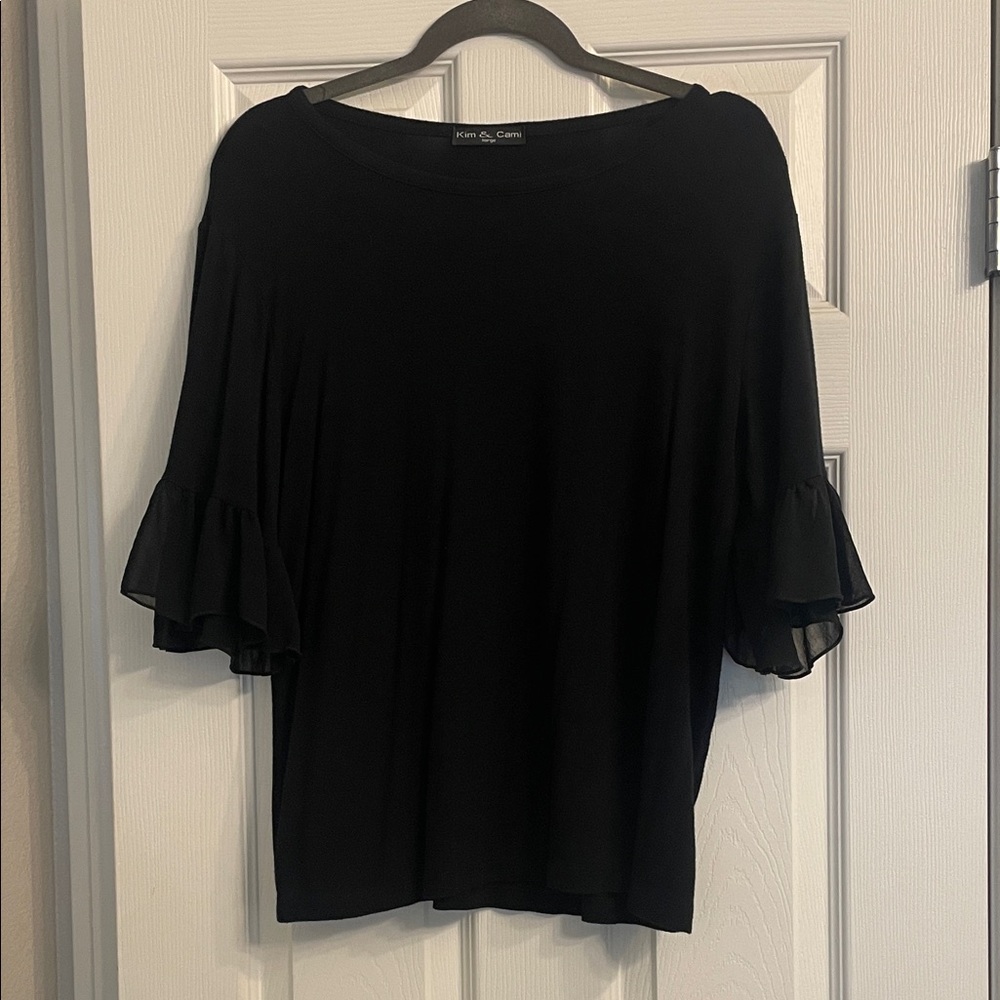 Black Ruffle Sleeve Top
